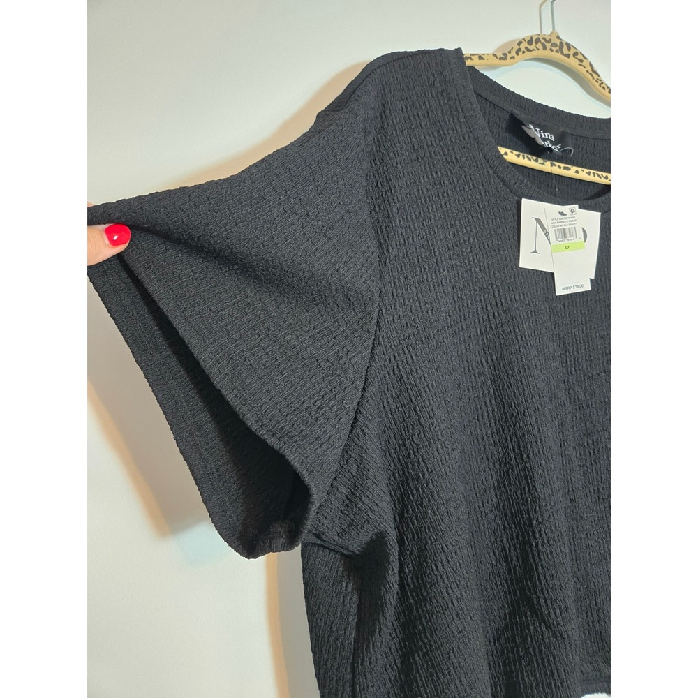 Nina Parker x Macys Womens 4X Black Beauty Crinkle Knit Boxy Top 824-CSB194BW - Picture 5 of 8
